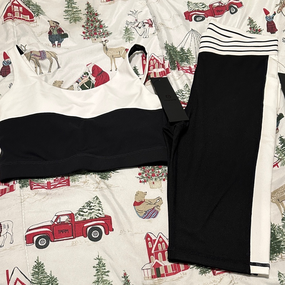 Black and White Sports Bra and Biker Shorts Set
